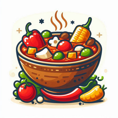 Mexican food vector illustration. Traditional mexican food in bowl.のイラスト素材