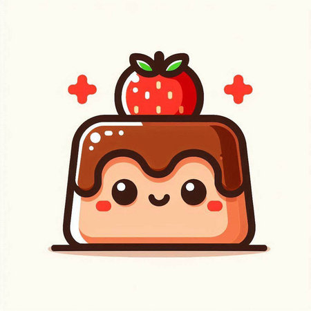 Cute chocolate cake with strawberry on white background, vector illustration.のイラスト素材