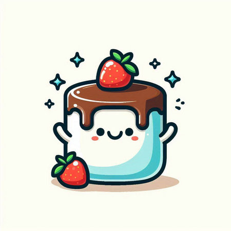 Cute Chocolate Mousse Cake Cartoon Mascot Character Illustrationのイラスト素材