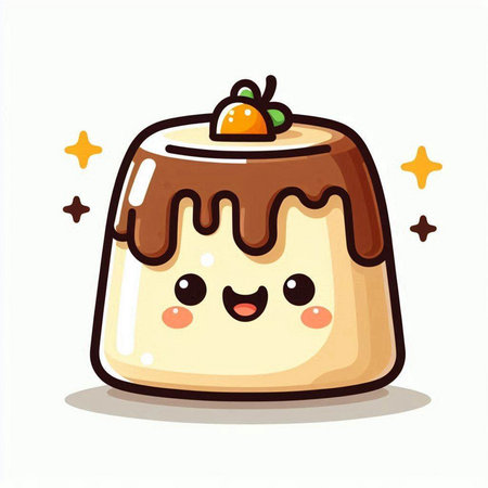 Cute cartoon chocolate pudding isolated on white background. Vector illustration.のイラスト素材