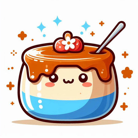 Cute and kawaii chocolate pudding with spoon vector illustration.のイラスト素材