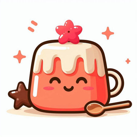 Cute cartoon panna cotta on white background. Vector illustration.のイラスト素材