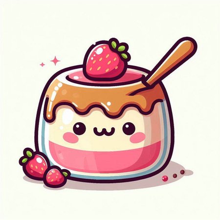 Strawberry pudding vector illustration. Cute and funny dessert.のイラスト素材