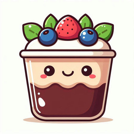 Cute chocolate cupcake with berries. Vector cartoon character illustration.のイラスト素材