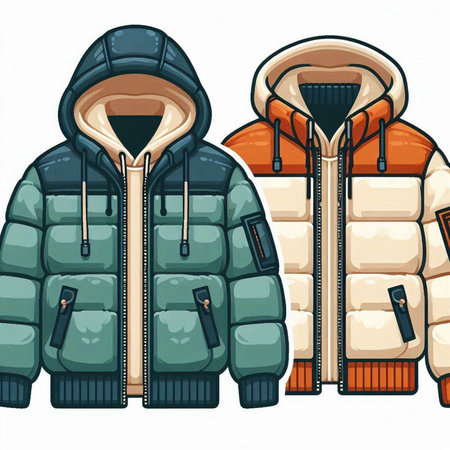 Vector illustration of a set of warm winter jackets. Isolated on white background.のイラスト素材