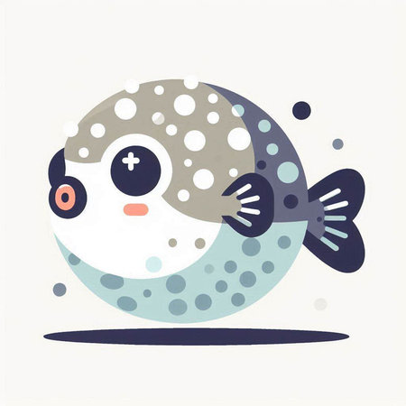 Cute puffer fish with dots on white background. Vector illustration.のイラスト素材