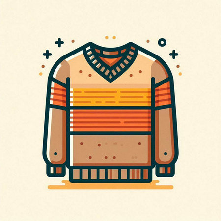 Vector illustration of sweater in retro style. Colorful flat line art design.のイラスト素材