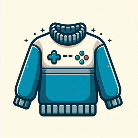 Vector illustration of a blue sweater with a gamepad and buttons.のイラスト素材