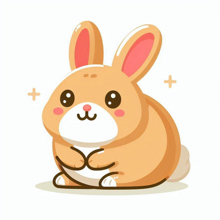Cute cartoon rabbit sitting on the floor. Vector illustration. Isolated on white backgroundのイラスト素材