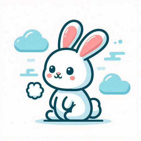 Cute cartoon rabbit sitting in the clouds. Vector Illustration.のイラスト素材