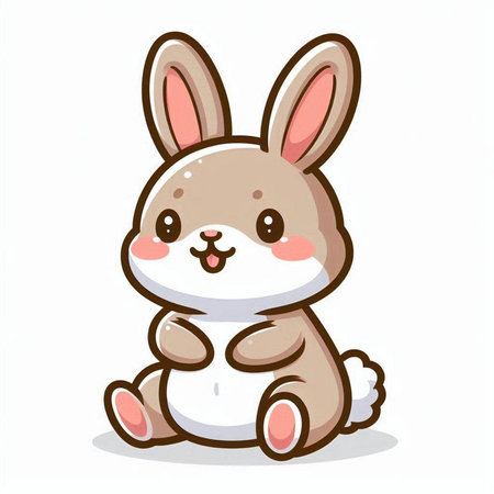 Cute bunny sitting on white background. Vector illustration. Cute cartoon bunny.のイラスト素材