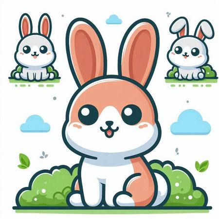 Cute Cartoon Rabbit Vector Illustration. Cute Easter Bunny.のイラスト素材