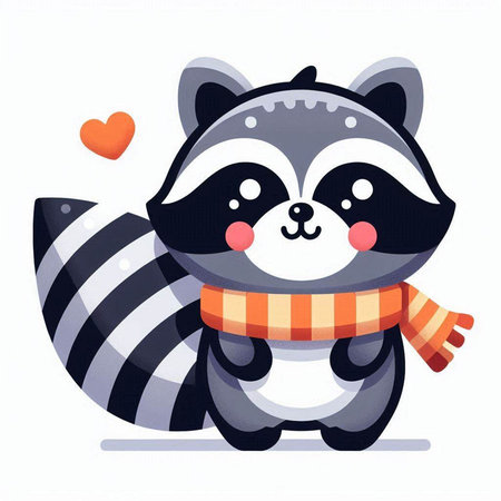 Cute raccoon with scarf and heart. Vector cartoon illustration.のイラスト素材