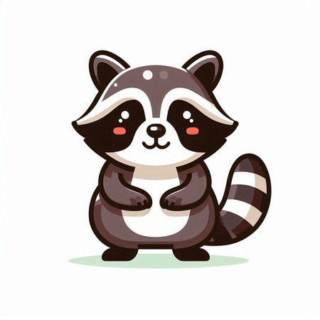 Cute raccoon cartoon character isolated on white background. Vector illustration.のイラスト素材