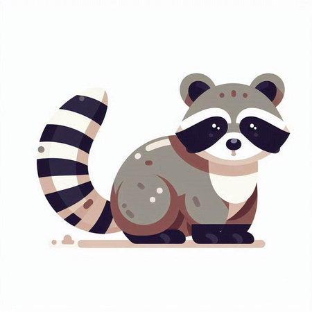 Cute raccoon. Vector illustration in flat style. Isolated on white background.のイラスト素材