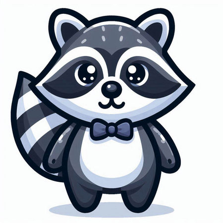 Cute raccoon with bow tie isolated on white background. Vector illustration.のイラスト素材