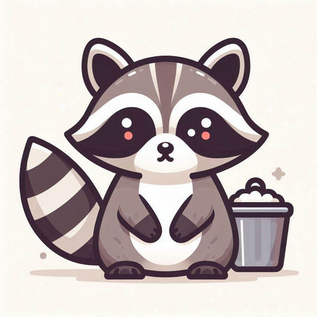 Cute raccoon with trash can. Vector cartoon character illustration.のイラスト素材