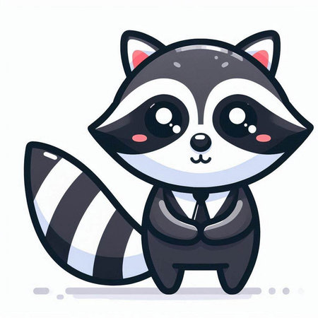 Cute raccoon cartoon character in business suit. Vector illustration.のイラスト素材
