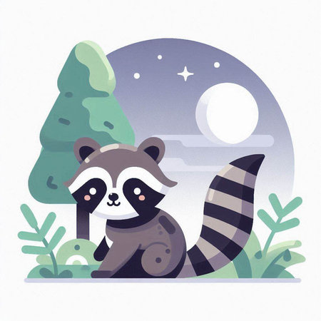 Cute raccoon in the forest. Vector illustration in cartoon style.のイラスト素材