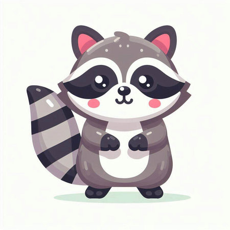 Cute raccoon cartoon character on white background. Vector illustration.のイラスト素材