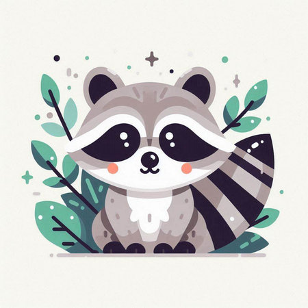 Cute raccoon with leaves. Vector illustration in a flat style.のイラスト素材