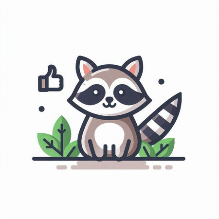 Cute raccoon with thumbs up gesture. Vector illustration on white background.のイラスト素材