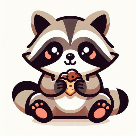 Cute raccoon with a cookie in his hand. Vector illustration.のイラスト素材