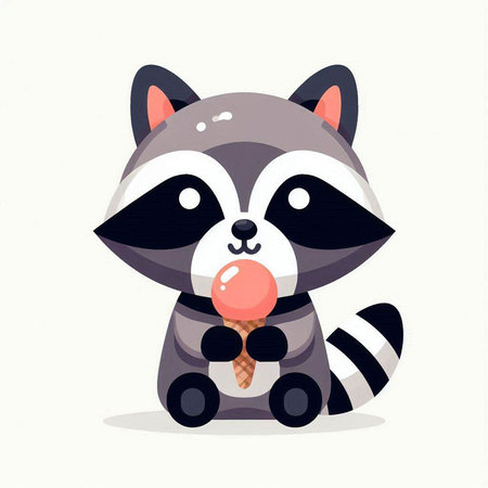 Cute raccoon with ice cream. Vector illustration in cartoon style.のイラスト素材