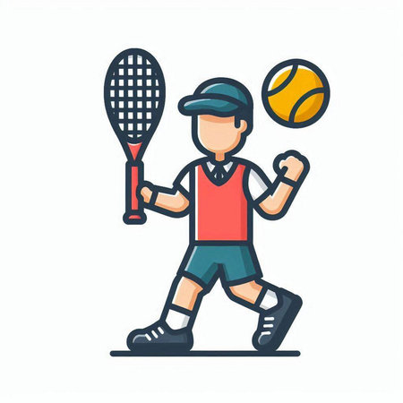 Tennis player with racket and ball. Flat style vector illustration.のイラスト素材