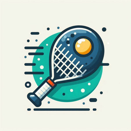 Tennis racket and ball icon in flat style. Vector illustration.のイラスト素材