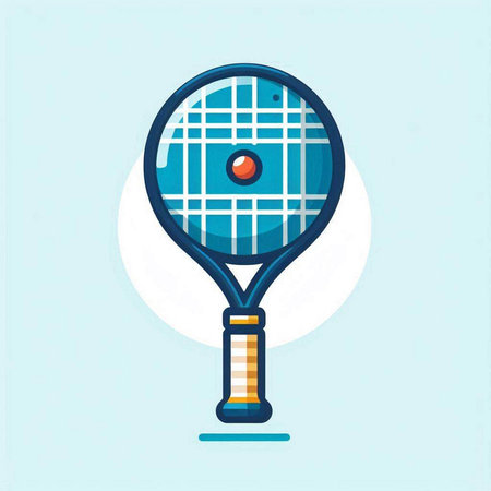 Tennis racket icon. Vector illustration in flat style on blue background.のイラスト素材