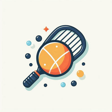 Tennis racket and ball icon. Flat design. Vector illustration.のイラスト素材