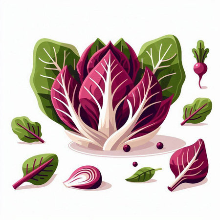 Vector illustration of radicchio, chard and beetroot.のイラスト素材