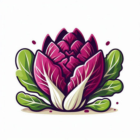 Red chinese cabbage isolated on a white background. Vector illustration.のイラスト素材
