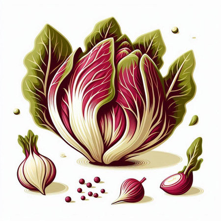 Radicchio (lettuce) and onion. Vector illustration.のイラスト素材