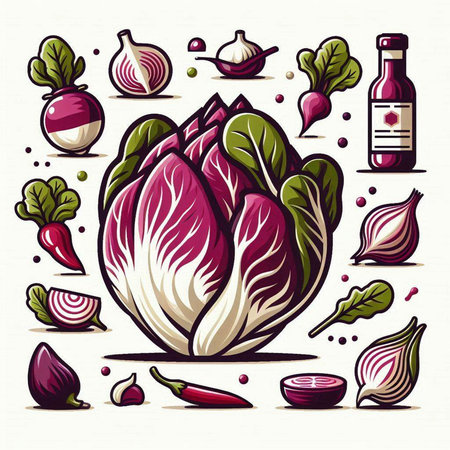 Vegetables set. Vector illustration of red cabbage and onion.のイラスト素材