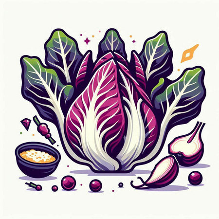 Illustration of chinese cabbage with ingredients for cooking, vector illustrationのイラスト素材