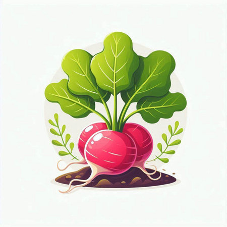 Radish with green leaves on white background. Vector illustration of radish.のイラスト素材