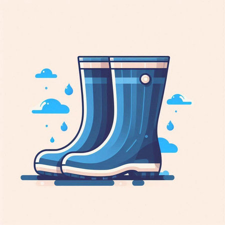 Rubber boots with raindrops. Vector illustration in flat style.のイラスト素材