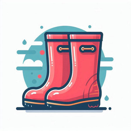 Rubber boots flat icon. Vector illustration of red rubber boots.のイラスト素材