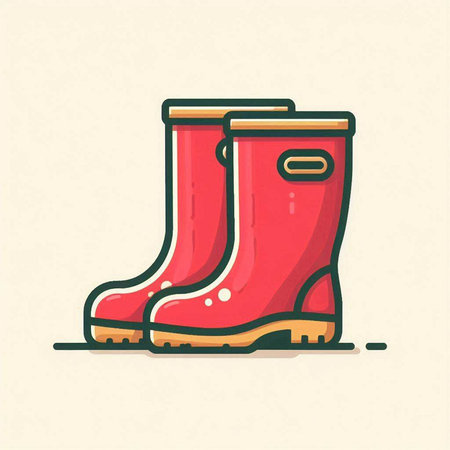 Red rubber boots. Vector illustration in flat style on light background.のイラスト素材
