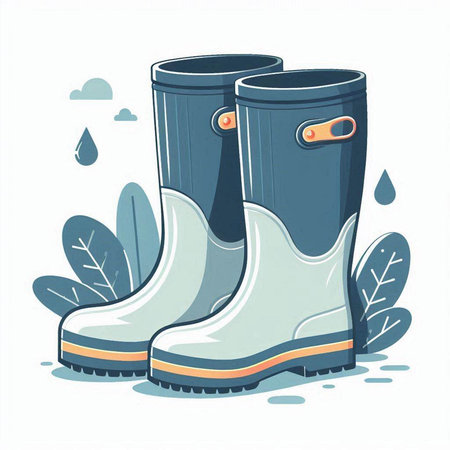 Rubber boots with raindrops. Vector illustration in cartoon style.のイラスト素材
