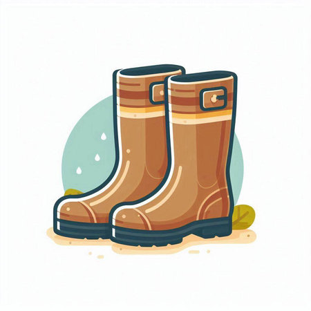 Rubber boots on the sand. Vector illustration in cartoon style.のイラスト素材