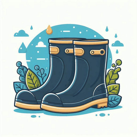 Rubber boots on a background of the nature. Vector illustration.のイラスト素材