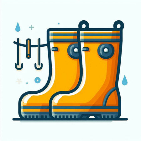Rubber boots with rain drops. Vector illustration in flat style.のイラスト素材