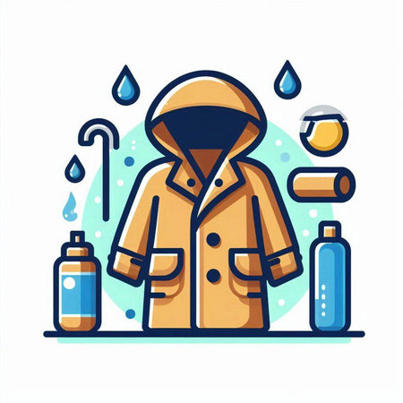 Vector illustration of a man in a raincoat with a hood.のイラスト素材