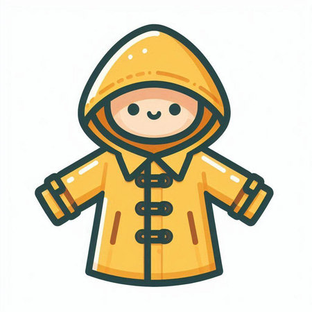 Cute little boy in a yellow raincoat. Vector illustration.のイラスト素材