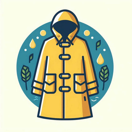 Vector illustration of a raincoat with a hood and rain drops.のイラスト素材
