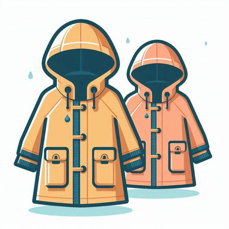 Vector illustration of two winter jackets with hood and pockets. Isolated on white background.のイラスト素材