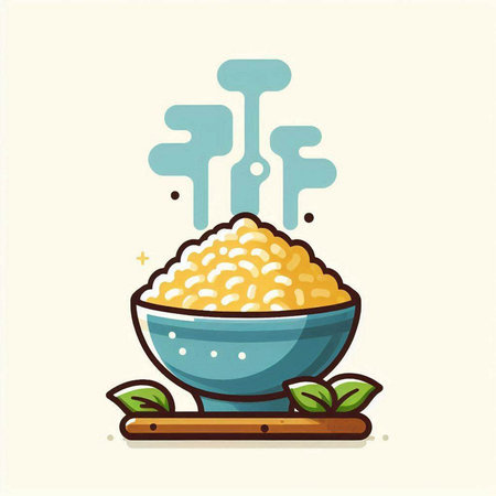 Illustration of a bowl of cooked rice on a white background.のイラスト素材